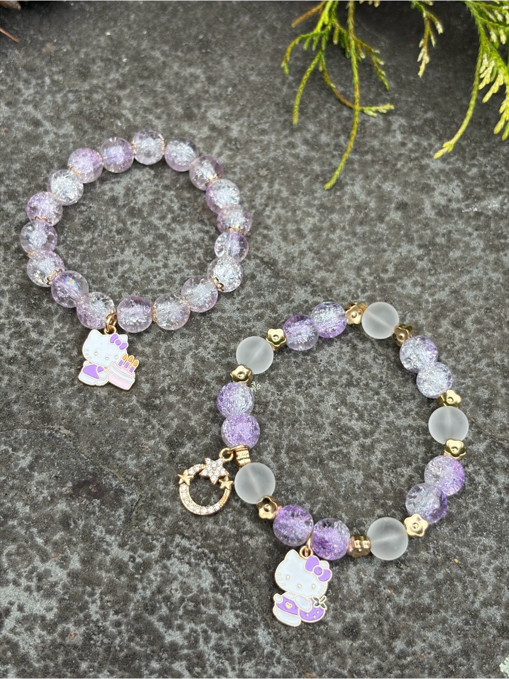 Hello Kitty Purple Bead Charm Bracelet - Cute Women’s Jewelry
